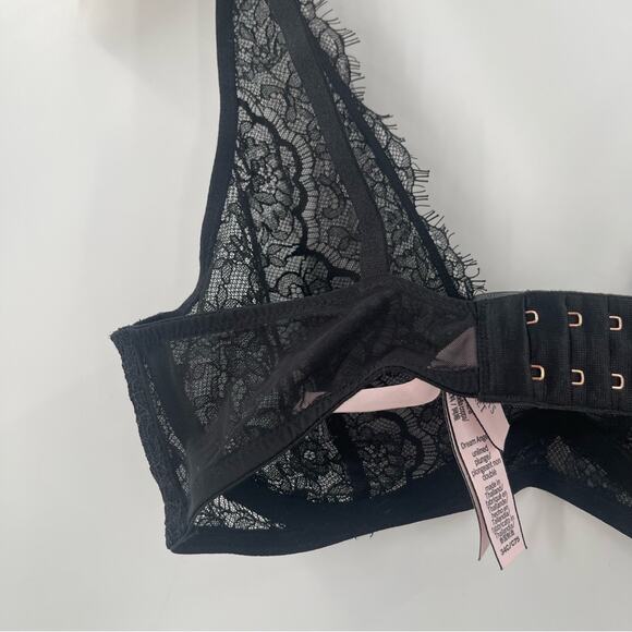 VICTORIA’S SECRET Bra Size 34C Black Lace Dream Angels Plunge Semi Lined Sexy - Picture 7 of 16